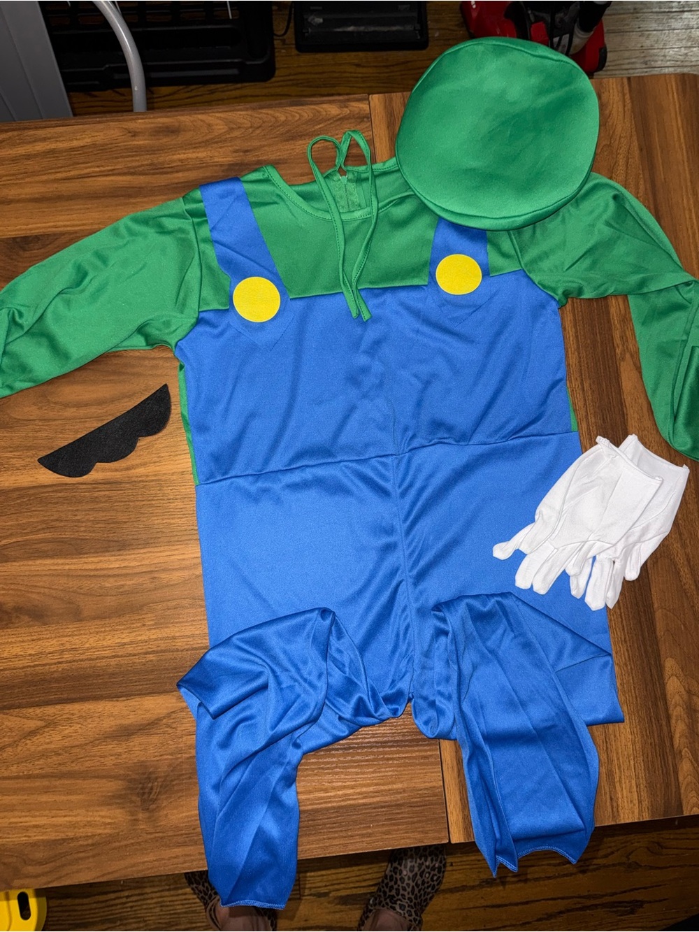 Green and Blue Luigi Kids Costume with Hat, mustache and Gloves